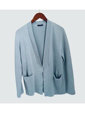 Eileen Fisher Light Blue Open Front Cardigan With Pockets - Silk Cotton Blend -